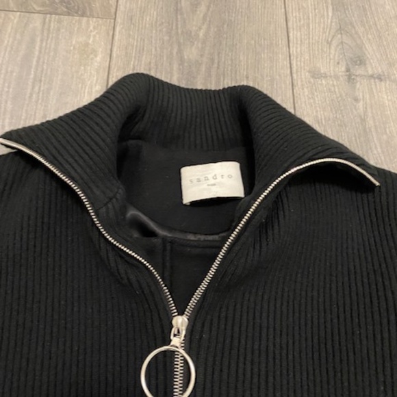 Sandro Kolia Ribbed Overlay Wool Blend Coat Size 6 - Picture 4 of 16